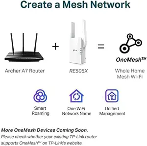 TP-Link AX1500 WiFi Extender Internet Booster, WiFi 6 Range Extender Covers up to 1500 sq.ft and 25 Devices,Dual Band up to 1.5Gbps Speed, AP Mode w/Gigabit Port, APP Setup, OneMesh Compatible(RE505X)