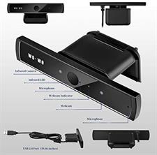 wo-we Windows Hello Face Recognition Webcam for Fast and Anti-Hacking Connection with Windows 10, Business IR Webcam with Dual Microphone Used for Video Conference, Streaming, Recording - RGB 720 Black