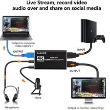 ZasLuke Game Capture Card, USB 3.0 4K Audio Video Capture Card with HDMI Loop-Out 1080P 60FPS Live Streaming 