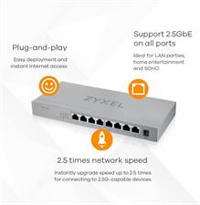 Zyxel 8-Port 2.5G Multi-Gigabit Unmanaged Switch for Home Entertainment or SOHO Network [MG-108]