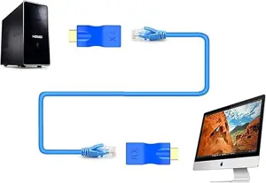 HDMI Extender Adapter, HDMI to RJ45 Ethernet Network Converter Over by Cat5-e/6 Cable Splitter 1080p up to 30m/98ft Repeater for HDTV HD TV DVD PS4 STB