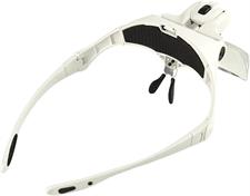Multiple Lens Magnify glasses 9892B1 Magnifier Interchangeable 5 Pcs Lenses Headband 2 Led Heads (White)