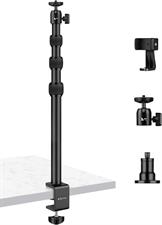 VICTIV Camera Desk Mount Table Stand with Ball Head, 15"-41" Adjustable Desktop Light Stand, Tabletop C Clamp with Phone Clamp, for DSLR Camera, Ring Light, Panel Light, Webcam, Phone