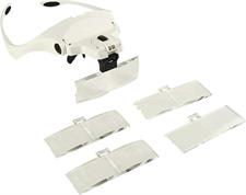 Multiple Lens Magnify glasses 9892B1 Magnifier Interchangeable 5 Pcs Lenses Headband 2 Led Heads (White)