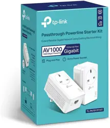 TP-Link TL-PA7017PKIT Gigabit Passthrough Powerline Adapter Starter Kit, Powerline Network Adapters Speed up to 1000 Mbps, 4K Video Streaming & Online Gaming, No Configuration Required, Plug and Play