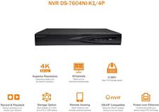 HIKV DS-7604NI-K1/4P 4K 4-Channel 4 PoE Network Video Recorder NVR, Embedded Plug & Play, Up to 8MP Recording, H265+, Firmware Upgradeable, Original English Version, Compatible for Hikvision(NO HDD)