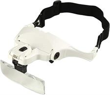 Multiple Lens Magnify glasses 9892B1 Magnifier Interchangeable 5 Pcs Lenses Headband 2 Led Heads (White)