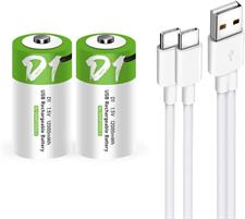USB Rechargeable D Size Lithium ion Battery High Capacity 1.5V 12000mWh(8000mAh) 4 H Fast Charge 1200 Cycles with Type C Cable - 1 Pcs