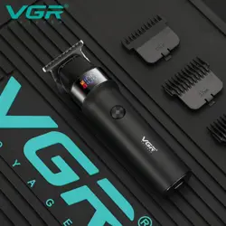 VGR V-987 Professional Digital Display Turbo function 7000RPM Zero Gapped Cordless Pro Self Haircut Hair Clipper Beard trimmer Stainless steel & Ceramic Blade USB cable 3 Guide Comb Runtime 400 min
