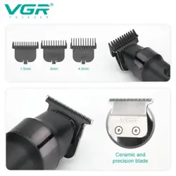 VGR V-987 Professional Digital Display Turbo function 7000RPM Zero Gapped Cordless Pro Self Haircut Hair Clipper Beard trimmer Stainless steel & Ceramic Blade USB cable 3 Guide Comb Runtime 400 min