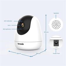 Tenda CP3 Security Pan/Tilt Smart Camera, 360° All-Round Vision, 1080P HD, Motion Detection, Two-Way Audio, Night Vision, Voice Customization, Micro SD Card and Cloud Storage (Wireless)