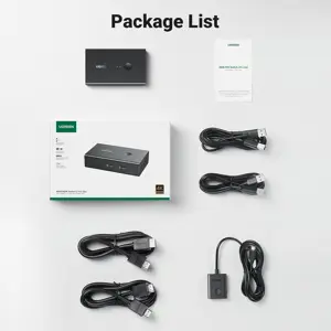 UGREEN HDMI KVM Switch 1 Monitor 2 Computers, with 4 USB Ports 4K@60Hz KVM Switches for Sharing One Monitor Keyboard Mouse Printer with 2 HDMI Cables, 2 USB Cables, Desktop Controller