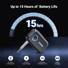 UGREEN 5.3 Aux Bluetooth Adapter for Car, [Greater Connection] Bluetooth Aux Adapter for Car, Bluetooth aux for Wireless Audio Receiver for Home Stereo/Wired Speaker, 15H Battery Life