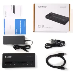 ORICO 7 Port USB 3.0 Smart-Charging Hub Max Deliver 5V2.4A for iPad or Other Tablets - Black