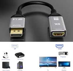 YIWENTEC DisplayPort 1.4 to HDMI 2.1 Ultra HD 8K Male to Female Cable 0.25m Converter 8K@60Hz 4K@120Hz Directional Compatible with DisplayPort PC and HDMI Displays Tvs