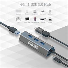 RORA USB hub, Aluminum Alloy Data USB 3.0 hub 4-Port with 2.5 ft Extension Cable and USB Adapter