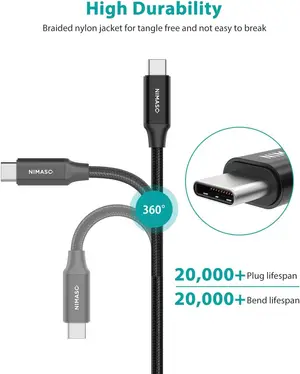 Nimaso USB Type C to USB C Cable 3.1 Gen 2 2 m, 100 W USB C Cable PD Fast Charging Cable E-Mark Chip SuperSpeed 10 Gbps for MacBook Pro, MacBook Air 2025, iPad Pro 2025/2018/11/12.9, iPad Mini 6