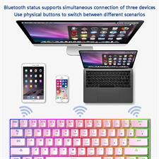 Mechanical Keyboard 60%  BT5.0 & Wired 61 Keys Both Wired/Wireless RGB Backlit, Portable Mini Gaming Keyboard for PC/Mac(Blue Switch,Pink