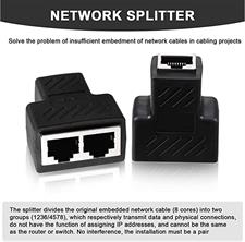 RJ45 Ethernet Splitter, 1 to 2 Ethernet Cable Extender Connect Network LAN Internet Cat5, Cat5e, Cat6, Cat7(Support Two Computers Online at The Same Time) 1 pcs