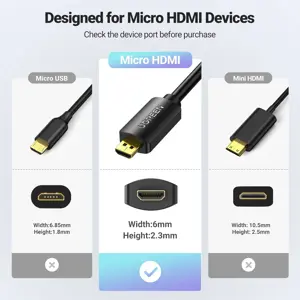 UGREEN Micro HDMI to HDMI Adapter, Male to Female Cable HDMI 2.0 4K@60Hz HDR 3D Dolby 18Gbps High Speed Compatible with Raspberry Pi 5/Pi 4//Pi 500 GoPro Hero 7 6/Retroid Pocket 3+, 0.6FT