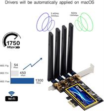 Fenvi T919 PCI-E Wi-Fi Adapter Continuity Handoff BCM94360CD Wi-Fi Card for macOS Windows 7 8 10 11 Native Airport BT4.0 1750Mbps Dual Band 802.11ac Beamforming+ WLAN Plug and Play Cataline Mojave OS X