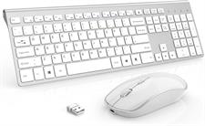 JOYACCESS Wireless Keyboard and Mouse e Combo with 500mAh Batteries,Portable Slim,Reliable 2.4Ghz,Silent Ergonomic Mouse for PC/Laptop/Smart TV/Gaming-White Silver