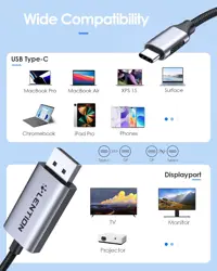 LENTION 6FT USB C to DisplayPort Cable (4K@60Hz,2K@165Hz) for Mac,Windows,Linux OS,Compatible iPad/Surface/Mac Air,Dell,XPS,etc (CU708-2M,Rose Gold)