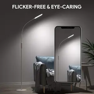 LED Floor Lamp with 3 Color Temperatures & 5 Brightness Levels, Gladle Dimmable Tall Bright Light for Living Room Bedroom Office, Adjustable Minimalist Reading Standing Lamp Works with Smart Plug