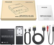 Prozor 3x1 HDMI Switch with Audio Extractor, 3 Port 4K HDMI Switcher HDMI Audio Converter, with IR Remote and 3.5mm Male to 2 RCA Female Stereo Audio Cable
