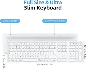 OMOTON KB515 Full-sized Wireless Keyboard for Apple MacBook Pro/Air, iMac, iMac Pro, Mac Mini/Pro, Battery-powered, Multi-Device (White)