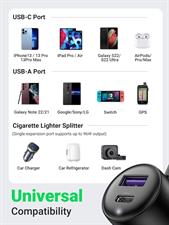 UGREEN USB A+C Car Charger with 2 Expansion Ports Cigarette Lighter Splitter PD3.0 QC3.0 Adapter Car Mobile Phone Charger
