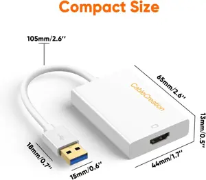 CableCreation USB HDMI Adapter with DisplayLink Chip, USB 3.0 to HDMI External Display Graphics Adapter Compatible with Windows 10/8.1/8/7 and MacOS, White