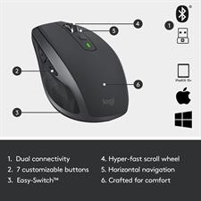 Logitech MX Anywhere 2S Wireless Mouse Use On Any Surface, Hyper-Fast Scrolling, Rechargeable, Control Up to 3 Apple Mac and Windows Computers and Laptops (Bluetooth or USB)