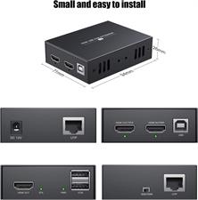 PWAY HDMI KVM Extender 1080P @ 60Hz Over Single Cat5E/6/7 Ethernet Cable Up to 50m/165ft with Loop Out & POC Function - USB Keyboard Mouse Support