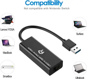 Rankie USB Network Adapter, USB 3.0 to RJ45 Gigabit Ethernet Internet Adapter, Black