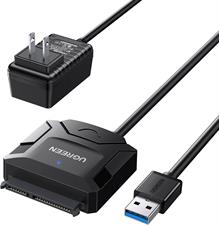 UGREEN SATA to USB 3.0 Adapter Cable for 3.5 2.5 Inch SSD/HDD Hard Drive Reader SATA III Hard Drive Disk Converter Support UASP Compatible with Samsung Seagate WD Hitachi with 12V Power Adapter