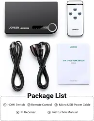 UGREEN HDMI Switch 3 in 1 Out 4K HDMI Splitter with Remote Supports HDR CEC 3D HDCP1.4 HDMI 3 Port Box Hub 4K 30Hz, Compatible with Switch/Switch 2 PS5 PS4 Xbox Fire Stick Apple TV PC