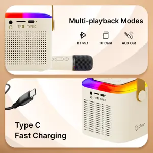 Mini Bluetooth Speaker, Wireless Karaoke Mic, 8Hrs Playtime, Vivid RGB Lights, Voice Effects, Multi-Play Modes BT5.1/TF Card & Type-C Charging (White)