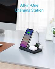 Anker Wireless Charging Station with Adapter, PowerWave 3-in-1 Qi-Certified Stand for iPhone 14 Series, AirPods Pro, Apple Watch Series 1-6 (Watch Charging Cable Not Included) 