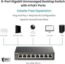 D-Link DGS-1008P 8-Port Gigabit PoE Unmanaged Desktop Switch 