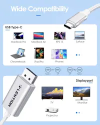 LENTION 6FT USB C to DisplayPort Cable Adapter (4K@60Hz,2K@165Hz) for Mac,Windows,Linux OS,Compatible 2023-2016 MacBook,New iPad/Surface/Mac Air,Dell,XPS,etc(CU708-2M,Sliver)