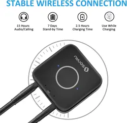 SONRU Bluetooth 5.3 Adapter Hi-Fi Equipment for Car Wireless Audio Receiver with 3.5mm AUX RCA Cable, Noise Cancellation, Dual AUX Outputs for Home Speakers Wired Headphones