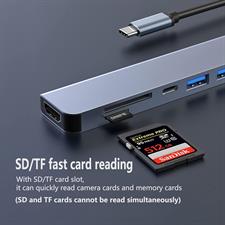 USB C Hub 7-in-1, Type-C Hub to HDTV 4K@30Hz, USB 3.0/2.0 Port and USB-C Port, PD100W Charging Port, SD/TF Card Reader, Compatible with USB C Laptop and Other Type-C Devices