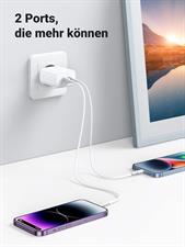 UGREEN 40W USB C Charger Double USB C Power Supply USB C Power Plug Supports 20W Compatible with iPhone 15 Pro Max, 14, 13, 12, HomePod Mini, iPad Pro, Watch 8, Galaxy S23, S22, Pixel, Redmi