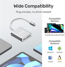 Unitek USB C SD Card Reader, Aluminum 3-Slot USB 3.0 Type-C Flash Memory Card Reader for USB C Device, Supports SanDisk Compact Flash Memory Card and Lexar Professional CompactFlash Card - Grey