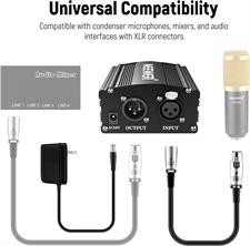 Neewer 1-Channel 48V Phantom Power Supply with Adapter, BONUS+XLR 3 Pin Microphone Cable for Any Condenser Microphone Music Recording Equipment (8 feet)