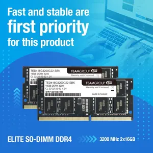 TEAMGROUP Elite DDR4 16GB Single 3200MHz PC4-25600 CL22 Unbuffered Non-ECC 1.2V SODIMM 260-Pin Laptop Memory Module Ram Upgrade