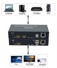 KVM Extender 4K 120M Receiver,4K HDMI KVM Extender Over cat5e/6 ethernet Cable 120M HDMI USB Extender Video Audio Transmitter Receiver Support Keyboard Mouse