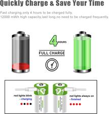 USB Rechargeable D Size Lithium ion Battery High Capacity 1.5V 12000mWh(8000mAh) 4 H Fast Charge 1200 Cycles with Type C Cable - 1 Pcs