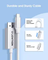 LENTION 6FT USB C to DisplayPort Cable Adapter (4K@60Hz,2K@165Hz) for Mac,Windows,Linux OS,Compatible 2023-2016 MacBook,New iPad/Surface/Mac Air,Dell,XPS,etc(CU708-2M,Sliver)